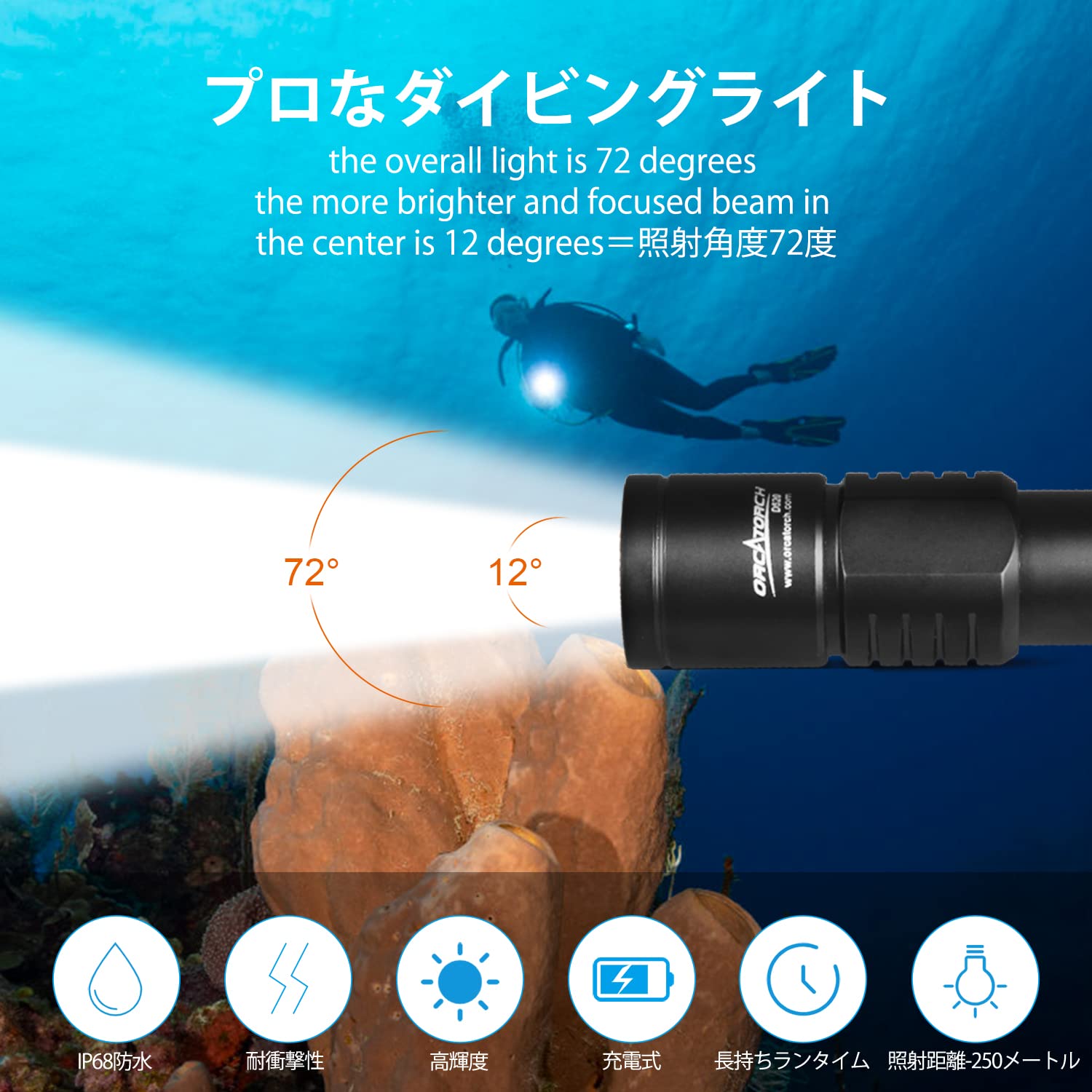 【限界チャレ】ORCATORCH D520 ダイビングライト水中ライト プロ仕様 Amazon.co.jp: ORCATORCH D520 ダイビングライト水中ライト プロ